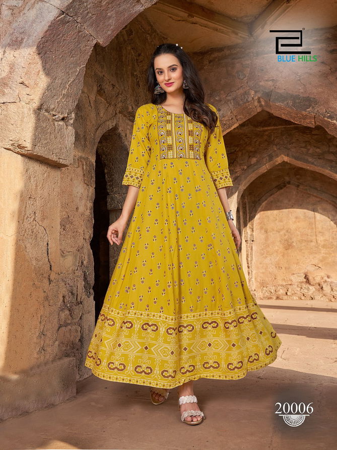 Blue Hills Up To Date 20 Long Printed Designer Wear Wholesale Anarkali Kurtis Catalog